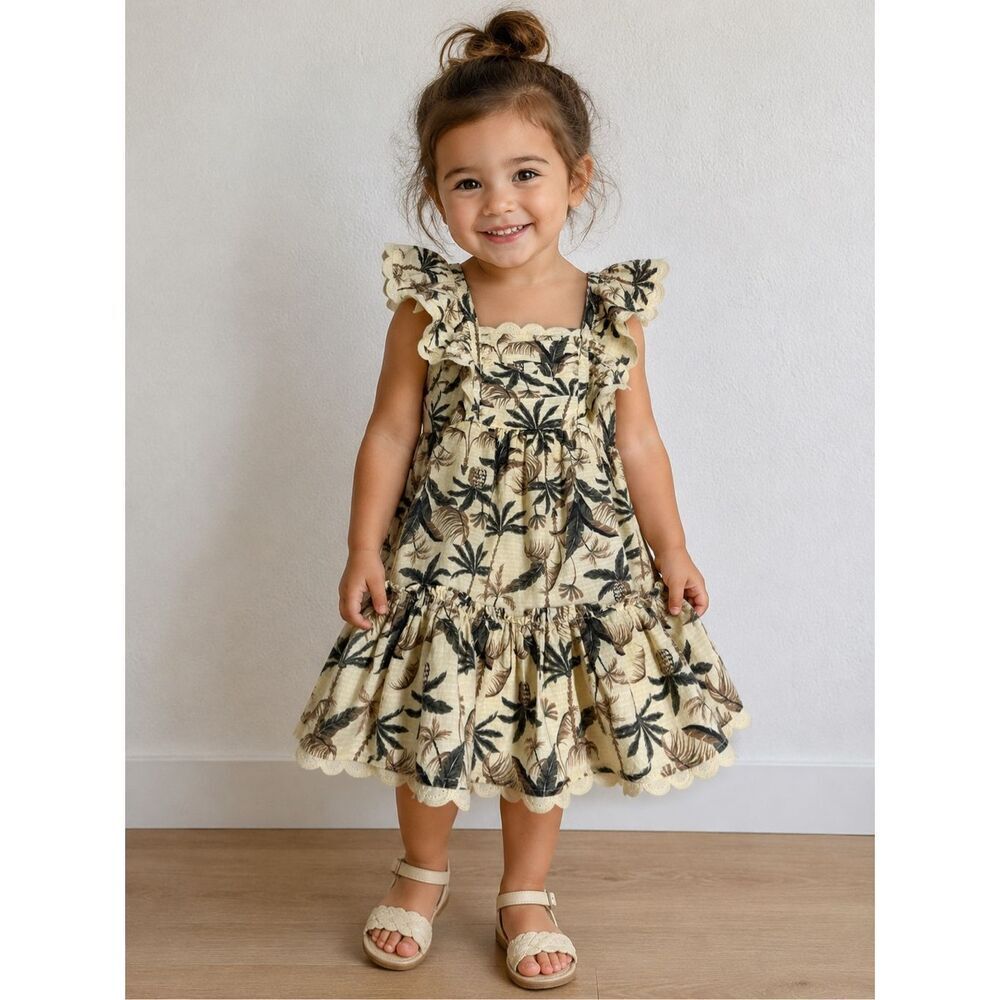 Tommy Bahama Toddler Tropical Palm Print Ruffle Dress Size 2T Cotton